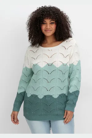 Sheego Rundhalspullover »Pullover im Ajourstrick, mit Colourblocking im Ajourstrick, mit Colourblocking«