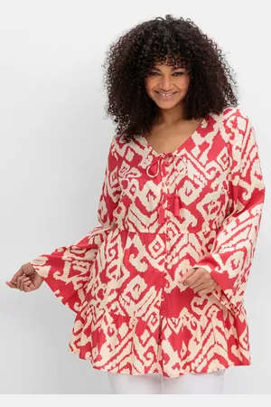 Sheego Longbluse »Ausgestellte Bluse mit Grafikprint und Volant am Saum«