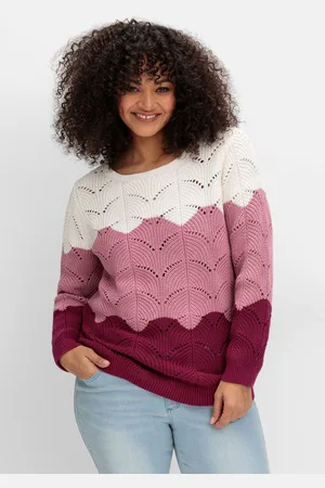 Sheego Rundhalspullover »Pullover im Ajourstrick, mit Colourblocking im Ajourstrick, mit Colourblocking«