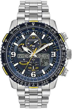 Citizen Funkchronograph »Promaster Skyhawk "Blue Angels"«, Armbanduhr, Herrenuhr, Solar, Stoppfunktion, Edelstahlarmband