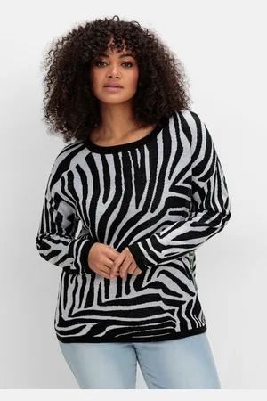 Sheego Rundhalspullover »Pullover mit Zebramuster und Kontrastdetails«