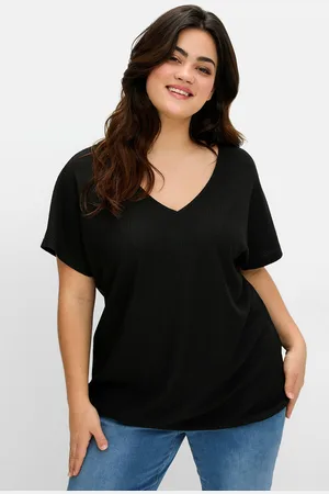 Sheego T-Shirt »Shirt aus Struktur-Jersey, mit Gummizugsaum«