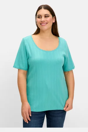 Sheego T-Shirt »Rippshirt mit Ajourmuster und Spitzendetails«