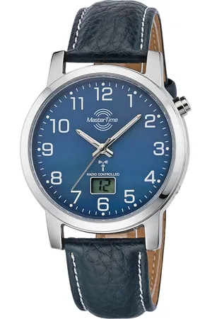 Master Time Funkuhr »Basic«, Armbanduhr, Quarzuhr, Herrenuhr, Datum, Leuchtzeiger, Lederarmband
