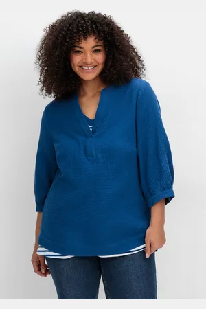 Sheego Tunika »Tunika mit 3/4-Arm und V-Schlitz, aus Musselin«