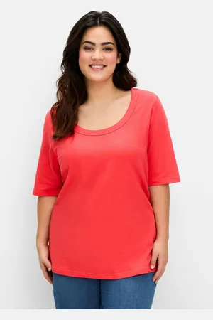 Sheego T-Shirt »Shirt mit weitem Rundhalsausschnitt, in Rippstruktur«