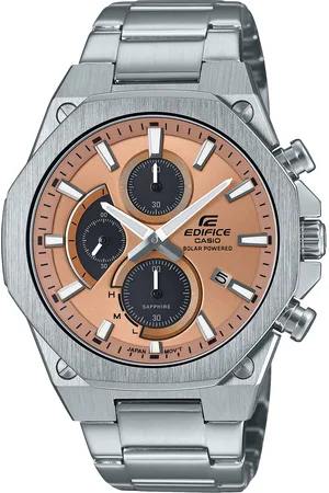 Casio Chronograph, Armbanduhr, Solar, Herrenuhr, Edelstahlarmband, analog, Tag