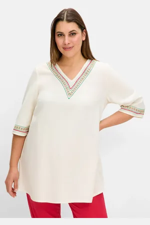 Sheego Longtunika »Tunika mit Stickereien, mit Leinenanteil«