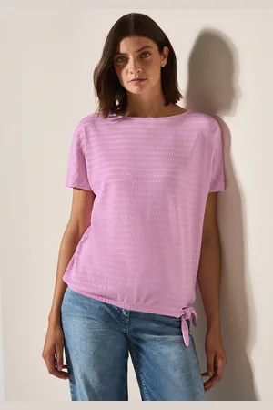 CECIL T-Shirt, in Smok-Optik und mit Knoten-Detail