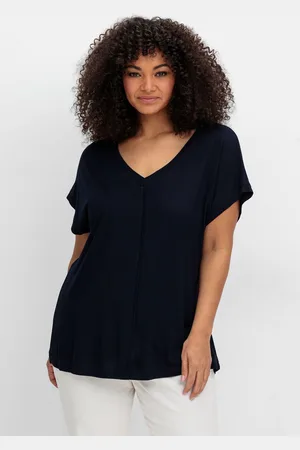 Sheego T-Shirt »Shirt mit V-Ausschnitt und Zierpaspel vorn«