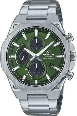 Casio Chronograph, Armbanduhr, Solar, Herrenuhr, Edelstahlarmband, analog, Tag