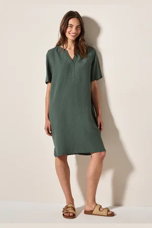 CECIL Sommerkleid, Splitneck, mit Leinen