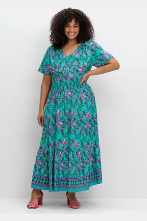 Sheego Maxikleid »Maxikleid mit Blumendruck und Taillen-Smokbund«
