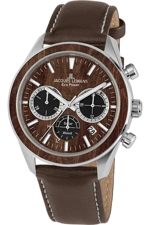 Jacques Lemans Solaruhr »Eco Power Solar Wood, 1-2115B«, Armbanduhr, Herrenuhr, Chronograph, Datum, Holz-Zifferblatt