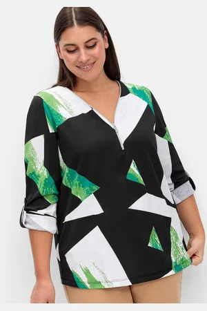 Sheego Langarmshirt »Langarmshirt mit Grafikprint und Krempelfunktion«