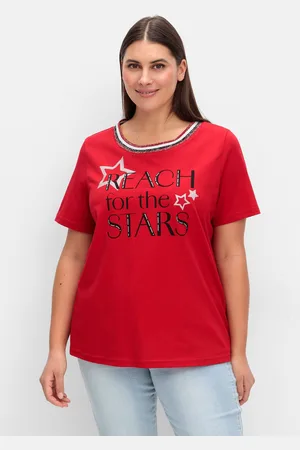 Sheego T-Shirt »Kurzarmshirt mit Frontdruck und Glitzerdetails«