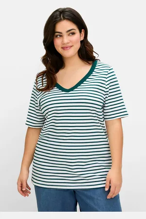 Sheego T-Shirt »Ringelshirt mit V-Ausschnitt, in Rippstruktur«