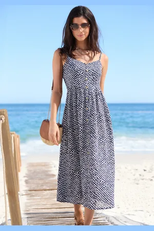 Lascana Sommerkleid, aus Leinenmix, Midikleid mit Zierknopfleiste, Strandkleid