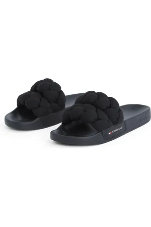 Tommy Hilfiger Pantolette »TJW BRAIDED SLIDE«, Sommerschuh, Flats, Schlupfschuh, geflochtene, wattierte Bandage