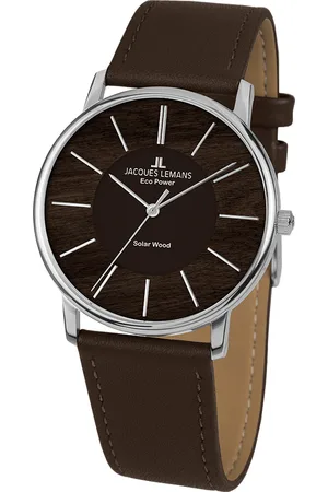 Jacques Lemans Solaruhr »Eco Power Solar Wood, 1-2105A«, Armbanduhr, Holz-Zifferblatt, Armband aus veganem Apfelleder