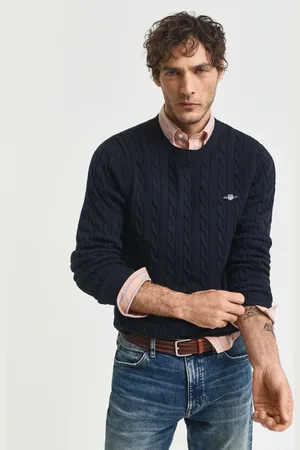 GANT Strickpullover »COTTON CABLE C-NECK«, mit Wappen-Logostickerei auf der Brust