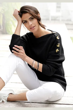 Lascana Strickpullover, mit Knöpfen im Off-Shoulder-Style, Damenpullover aus Baumwoll-Mix