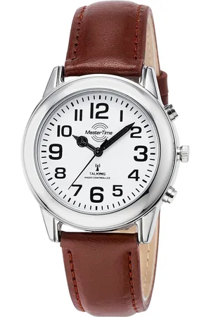 Master Time Funkuhr »Sprechende Funkuhr«, Armbanduhr, Quarzuhr, Herrenuhr, Lederarmband