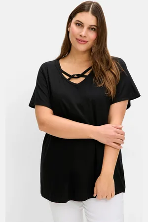 Sheego T-Shirt »Shirt mit verziertem V-Ausschnitt«