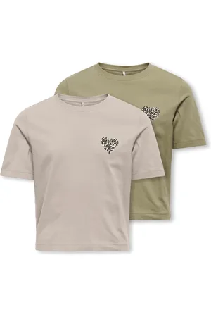 ONLY Rundhalsshirt »KOGREX LEO HEART S/S TOP JRS 2-PACK«, (Packung, 2er-Pack)
