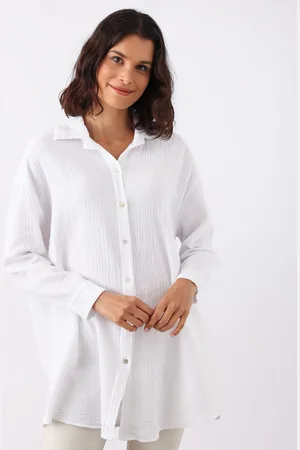 Zwillingsherz Shirtbluse »"Rebecca"«, länger geschnittene Musselin Bluse mit Knopfleiste, langenÄrmeln