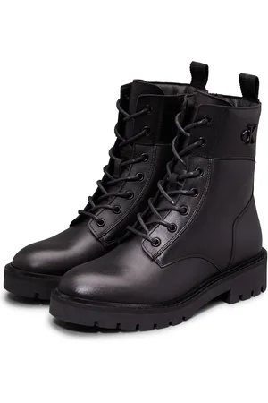 Calvin Klein Schnürboots »COMBAT BOOT MID ZIP LTH IN CALF«, Blockabsatz, Schnürstiefelette mit seitlichem CK-Schmuckelement