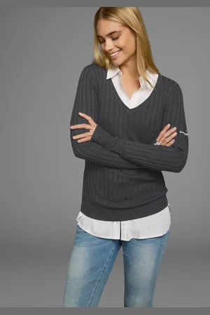 KangaROOS V-Ausschnitt-Pullover, in breit geripptem Feinstrick