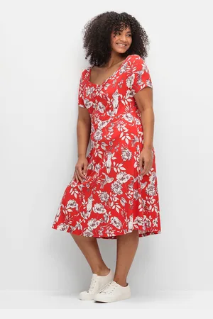 Sheego Jerseykleid »Jerseykleid mit Blumendruck und Herzausschnitt«, mit Blumendruck und Herzausschnitt