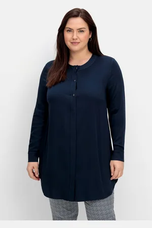 Sheego Shirtbluse »Bluse mit Druckknöpfen und Rundhalsausschnitt«, mit Druckknöpfen und Rundhalsausschnitt