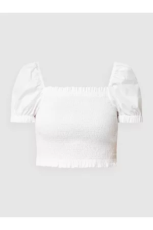 DKNY JEANS Damen Crop Blusen - Cropped Blusenshirt mit Rüschen