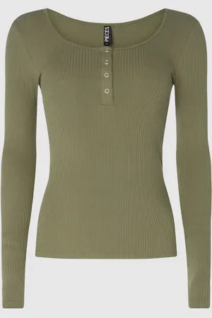 Pieces® Serafino-Shirt mit Stretch-Anteil Modell 