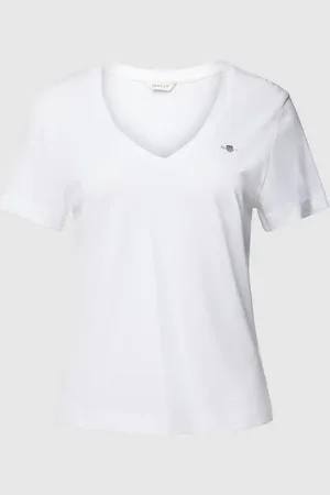 GANT T-Shirt mit geripptem V-Ausschnitt in , Größe S