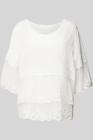 Apricot Bluse mit Allover-Stitching in , Größe S/M