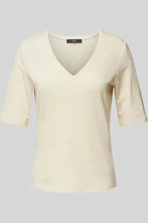 Max Mara T-Shirt aus Leinen-Elasthan-Mix mit V-Ausschnitt Modell 