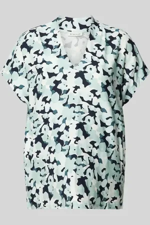 TOM TAILOR T-Shirt mit Allover-Muster und V-Ausschnitt in , Größe XS
