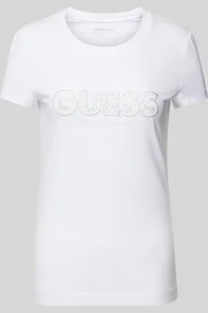 Guess T-Shirt mit Label-Stitching und Ziersteinbesatz in , Größe XS