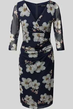 Swing Knielanges Cocktailkleid mit floralem Muster in , Größe 38