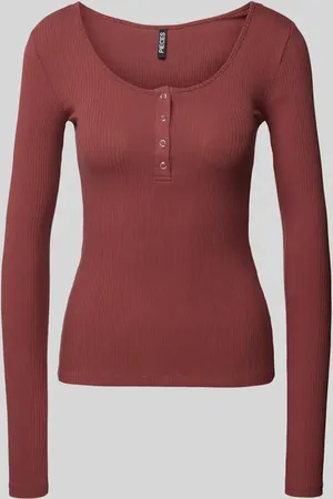 Pieces® Langarm T-Shirt mit U-Ausschnitt in , Größe XS