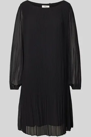 QS by s.Oliver Fließendes Langarmkleid aus plissiertem Chiffon in , Größe 34