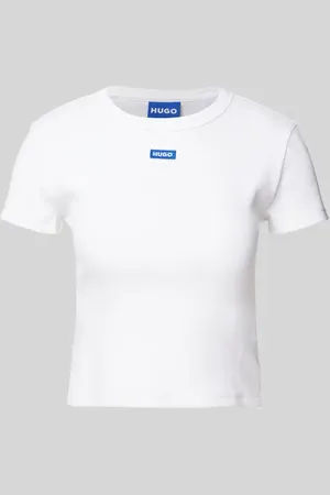 Hugo Blue Cropped T-Shirt mit Label-Detail in , Größe XS