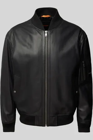 HUGO BOSS Lederjacke mit gerippten Abschlüssen Modell 