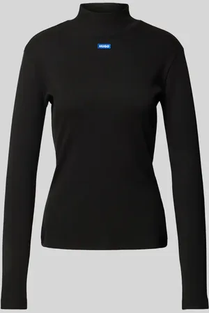 Hugo Blue Longsleeve aus Viskose mit geripptem Stehkragen in , Größe XS