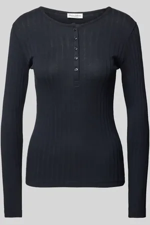 Marc O’ Polo Slim Fit Langarmshirt aus strukturiertem Baumwoll-Modal-Mix mit Henley-Kragen in , Größe M