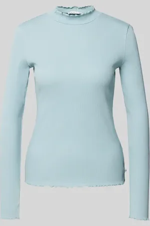 TOM TAILOR Slim Fit Langarmshirt aus Baumwoll-Mix mit Frill-Abschlüssen in , Größe XS