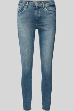 ONLY Skinny Fit Jeans aus Baumwoll-Mix mit fransigem Beinabschluss Modell 